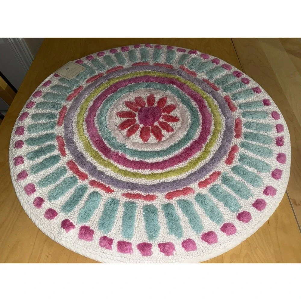 Pottery Barn Kids Heart Dot Round Bath Mat 28” Mini Rug Washable BRAND NEW